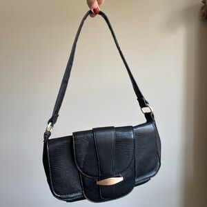 Black Shoulder Bag with Gold Accents